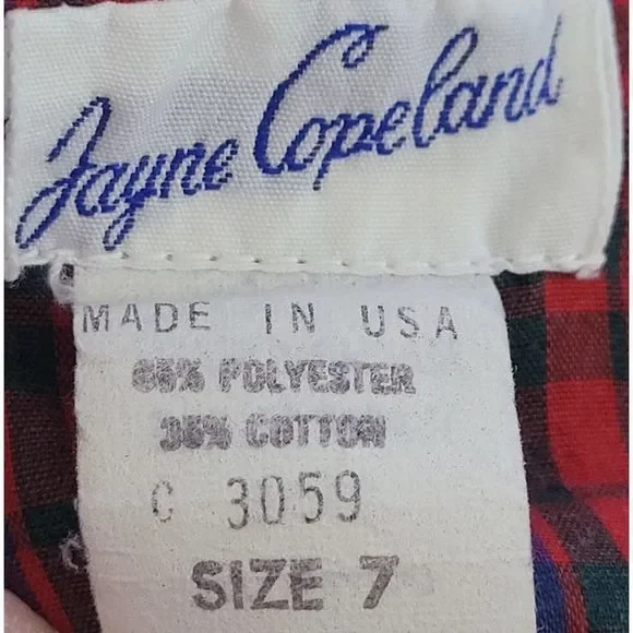 Vintage Jayne Copeland Plaid Red Blue Sailor Style Top w/Matching Retro Skirt